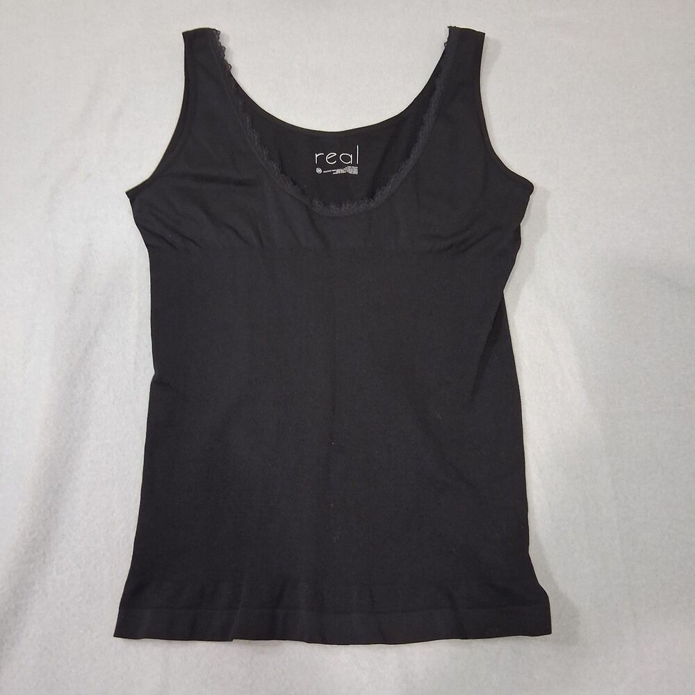 Real Comfort Womens Shapewear Tank Top Size 3X Scoop Neck Sleeveless Black Lace
